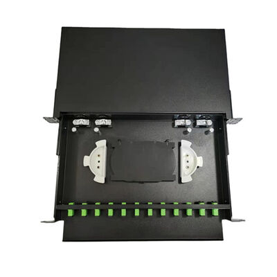 Morsettiera in fibra ottica a 24 porte in metallo nero 430x200x46mm